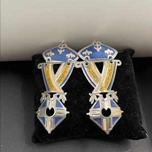 2.2.26-4 Berebi Art Deco Style Blue, Yellow Silvertone, & Goldtone Post Earrings
